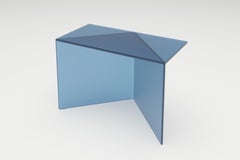 Blue Satin Glass Poly Square Coffee Table by Sebastian Scherer