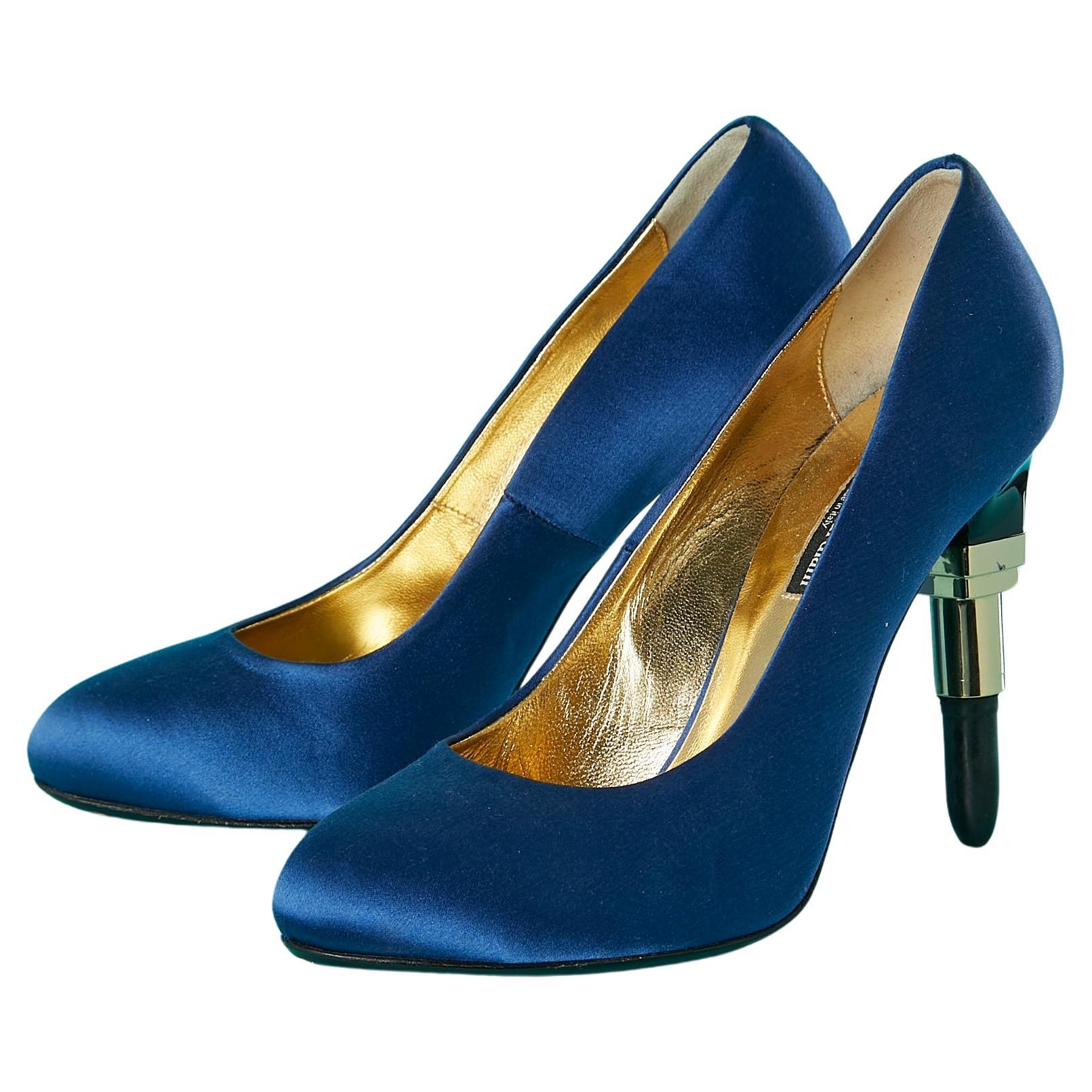 Stiletto in raso blu con tacco rossetto Alberto GARDIANI in vendita