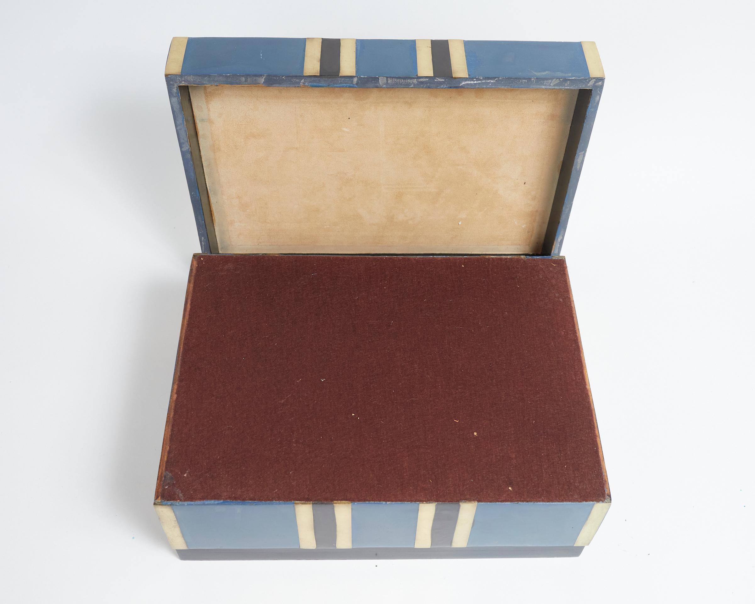 Blue Scagliola and Brass Inlay Box Attributed of Karl Springer 6