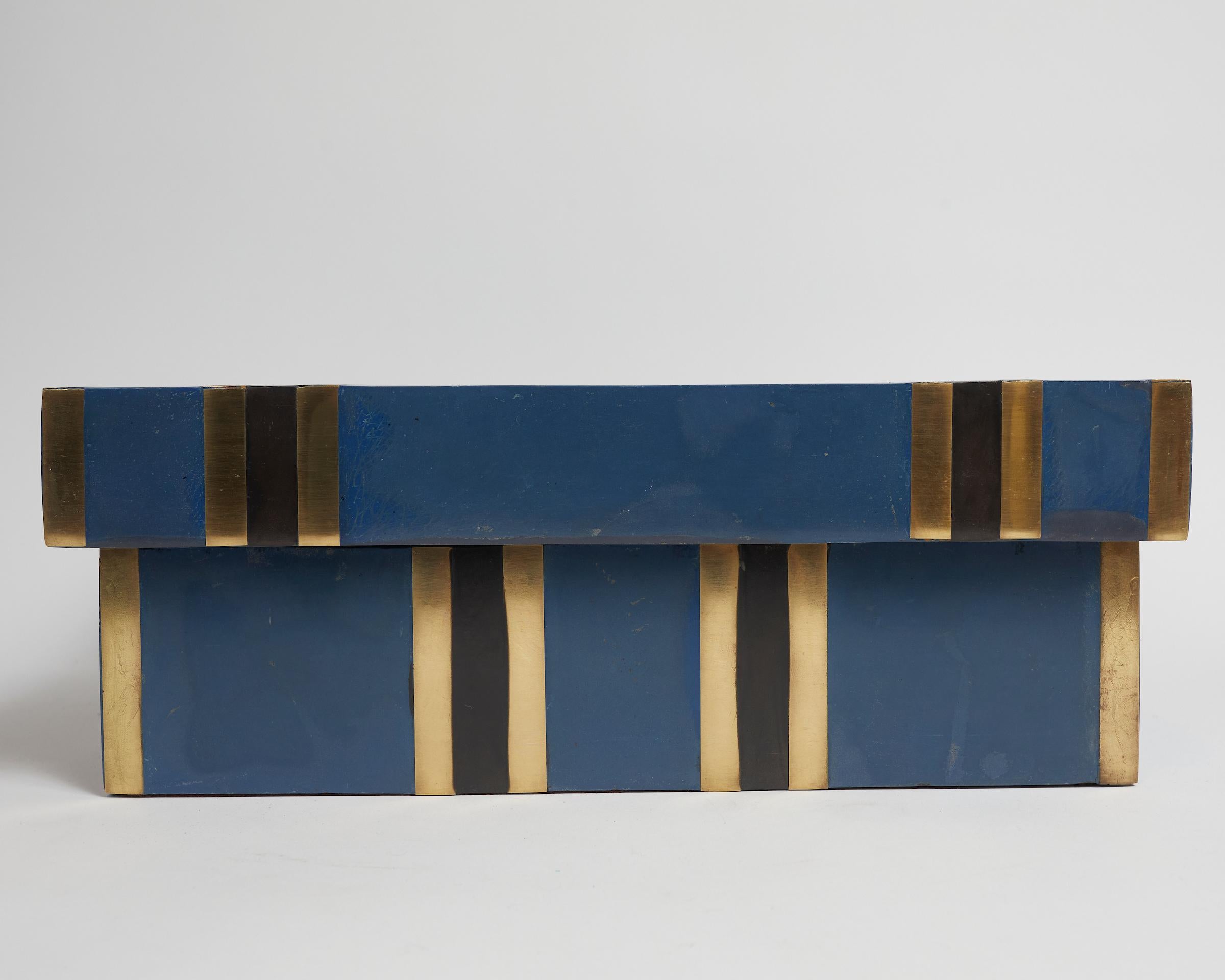 Blue Scagliola and brass inlay box attributed of Karl Springer
Perfect to put remote controls.