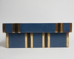 Boîte en Scagliola bleue et laiton incrustée attribuée à Karl Springer