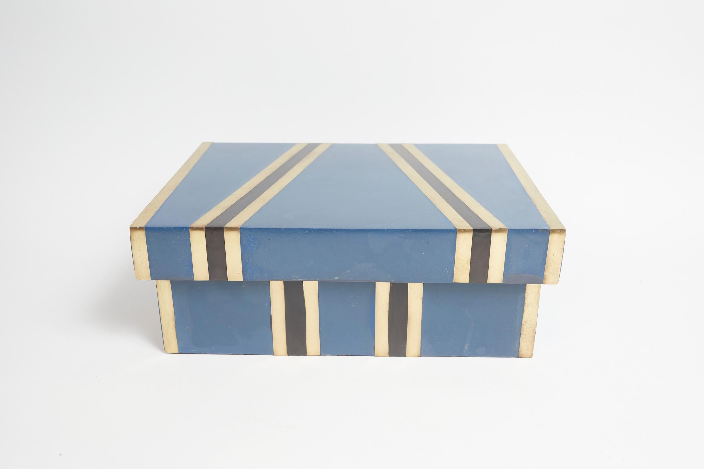 American Blue Scagliola and Brass Inlay Box Attributed of Karl Springer
