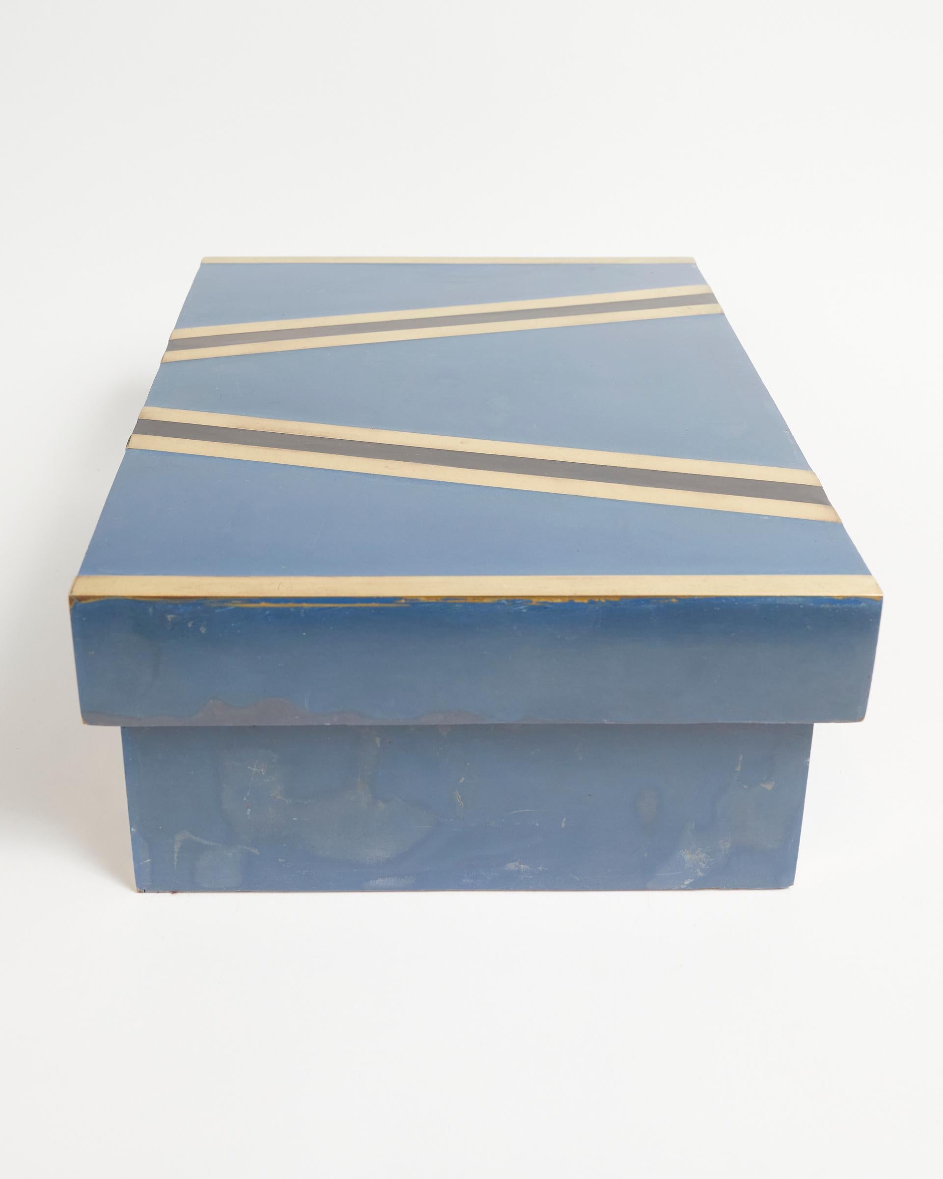 Blue Scagliola and Brass Inlay Box Attributed of Karl Springer 1