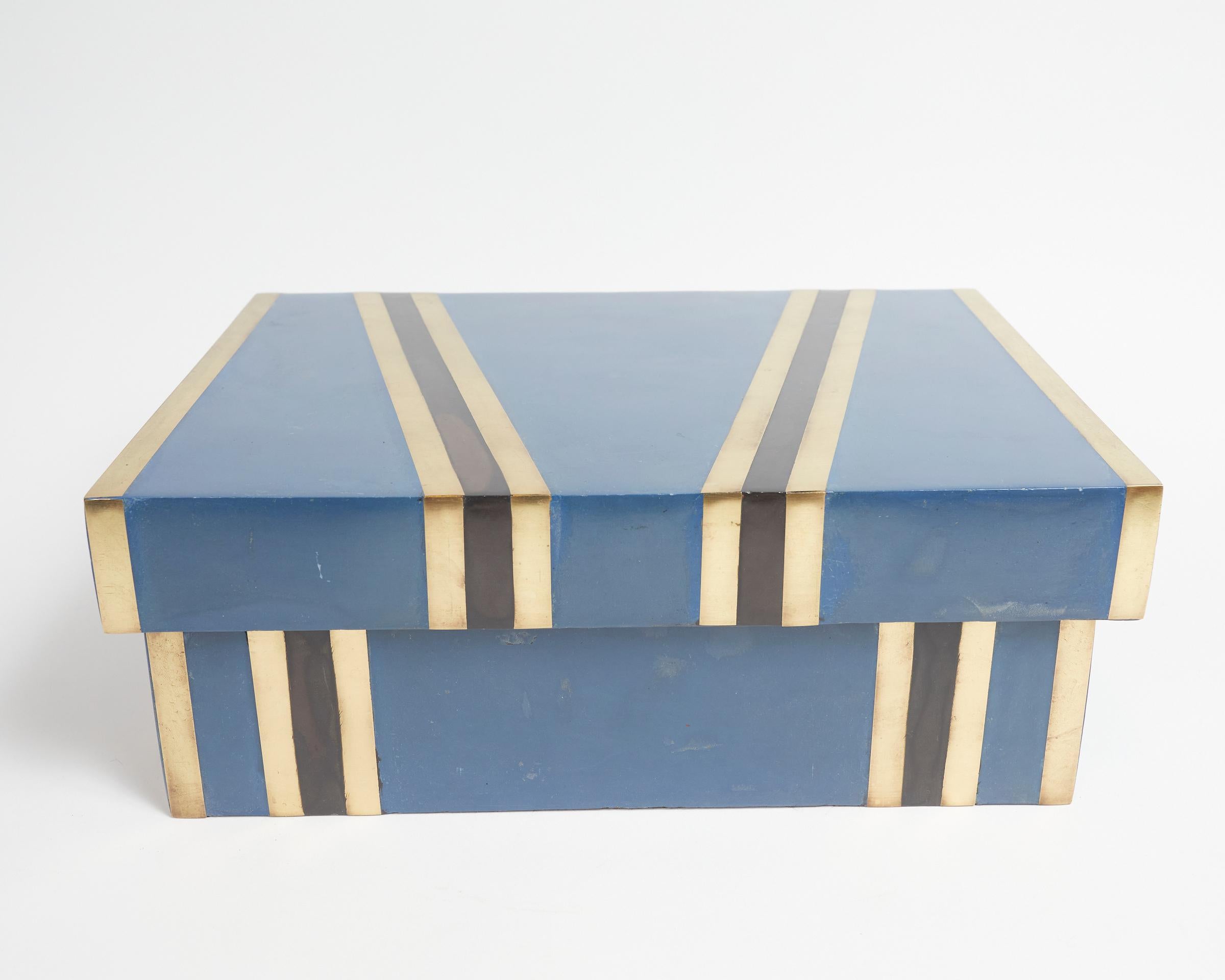 Blue Scagliola and Brass Inlay Box Attributed of Karl Springer 2