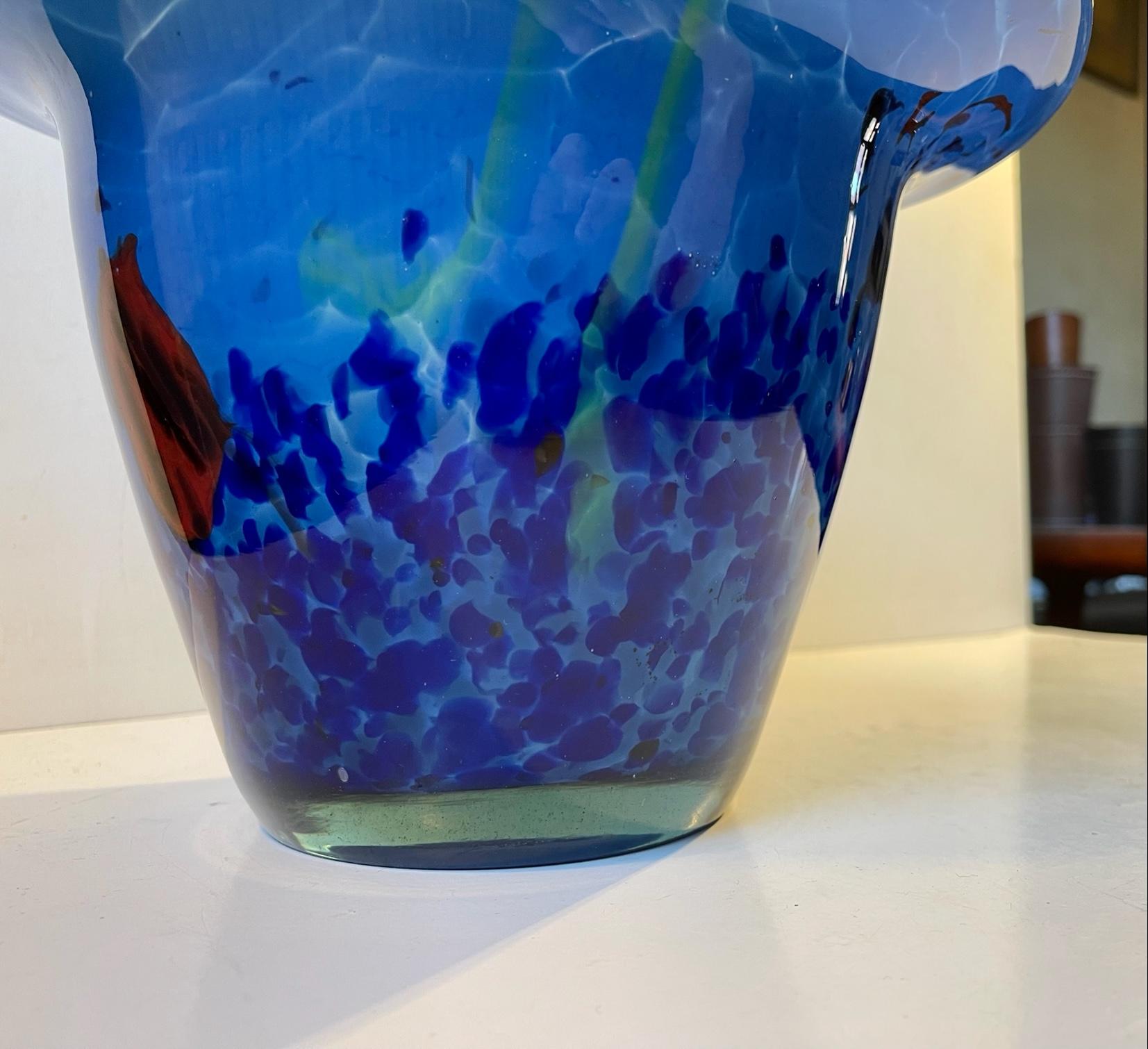 Scandinavian Modern Blue Scandinavian Art Glass Centerpiece Fruit Bowl, 1970s For Sale
