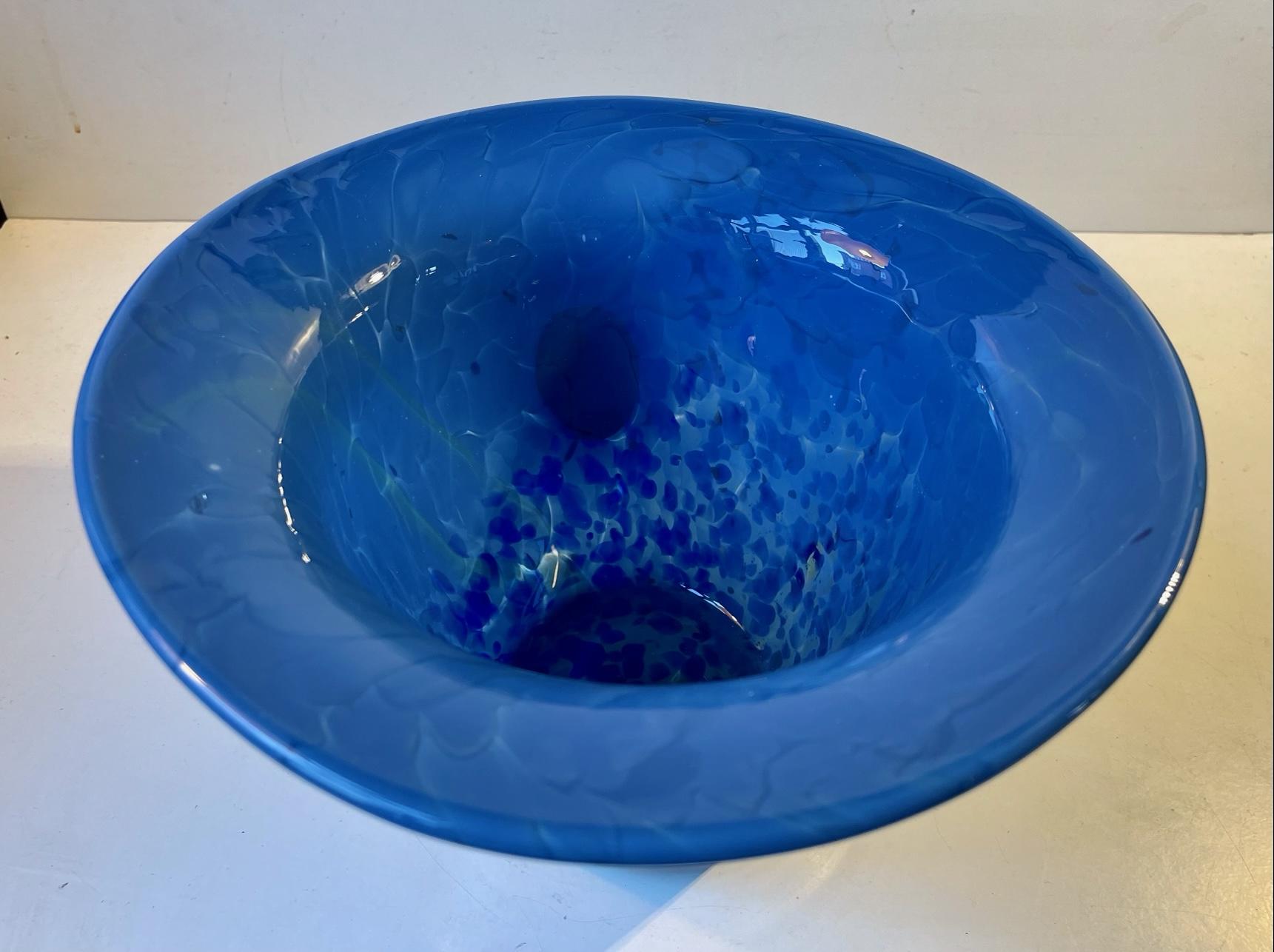 Late 20th Century Blue Scandinavian Art Glass Centerpiece Fruit Bowl, 1970s For Sale