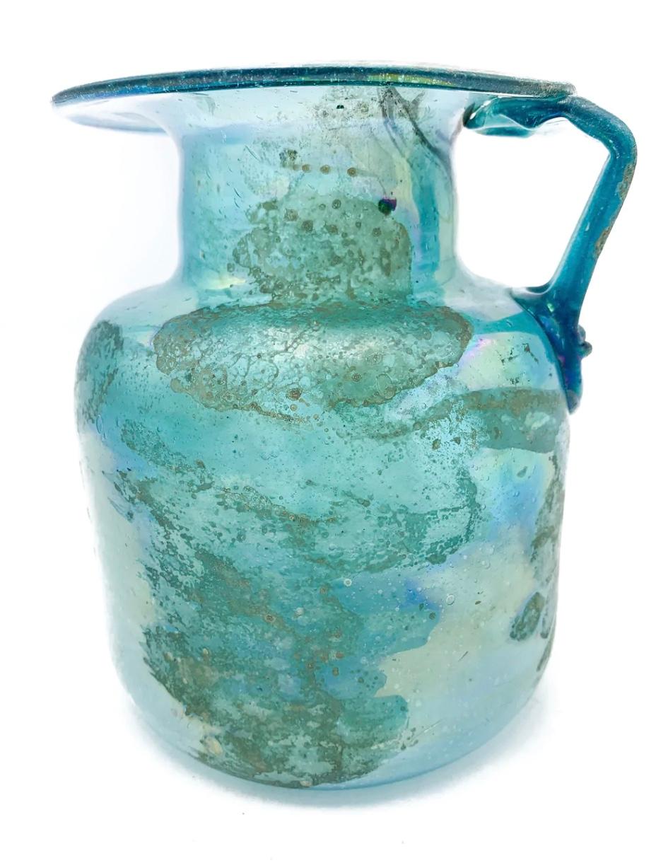 Italian Blue Scavo Iridescent Glass Vase from the 1930s For Sale