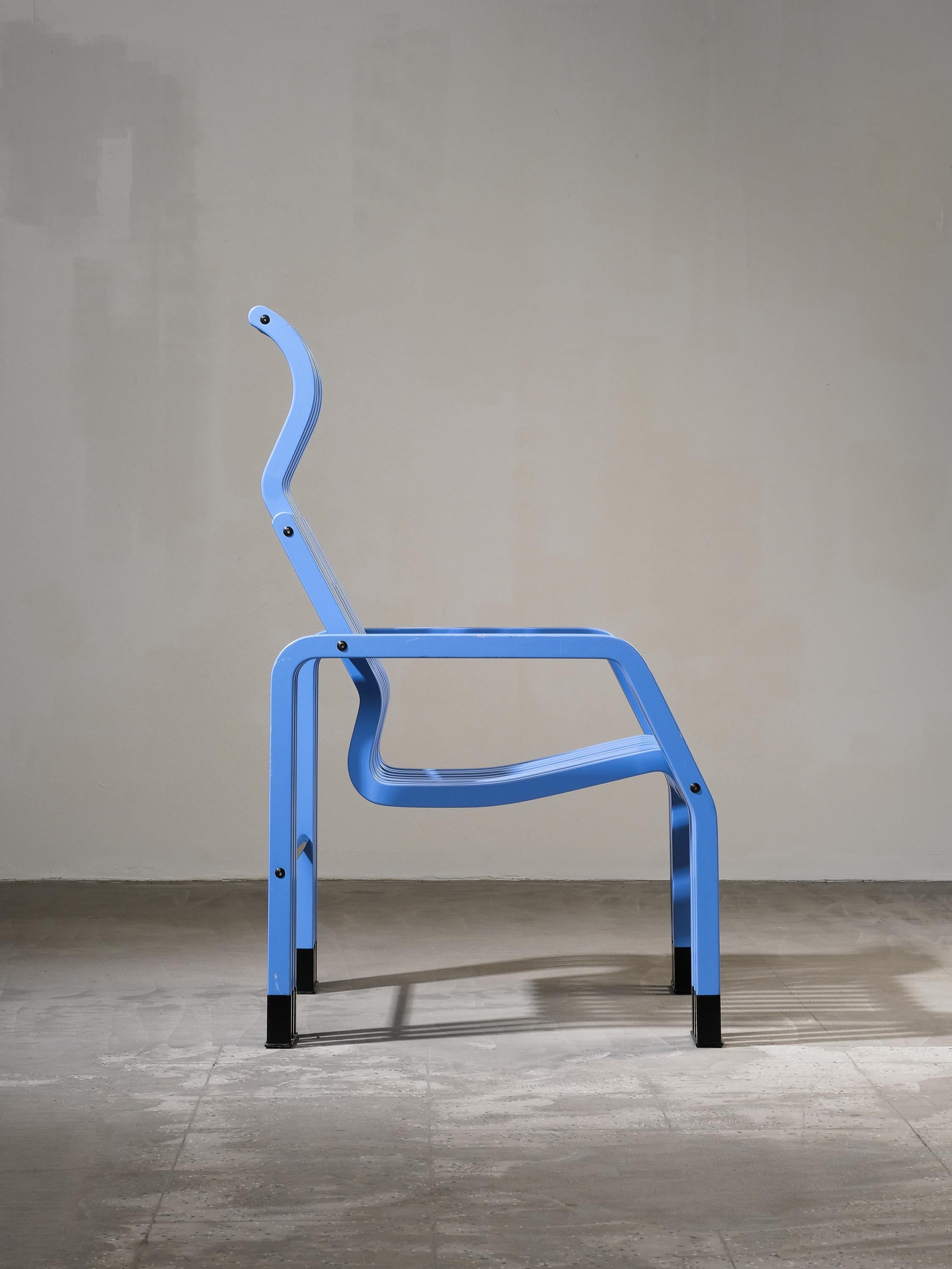 Blauer Stuhl „Scheletro“ von Kari Asikainen für P. O. Korhonen Oy, Finnland, 1980er Jahre im Angebot 6