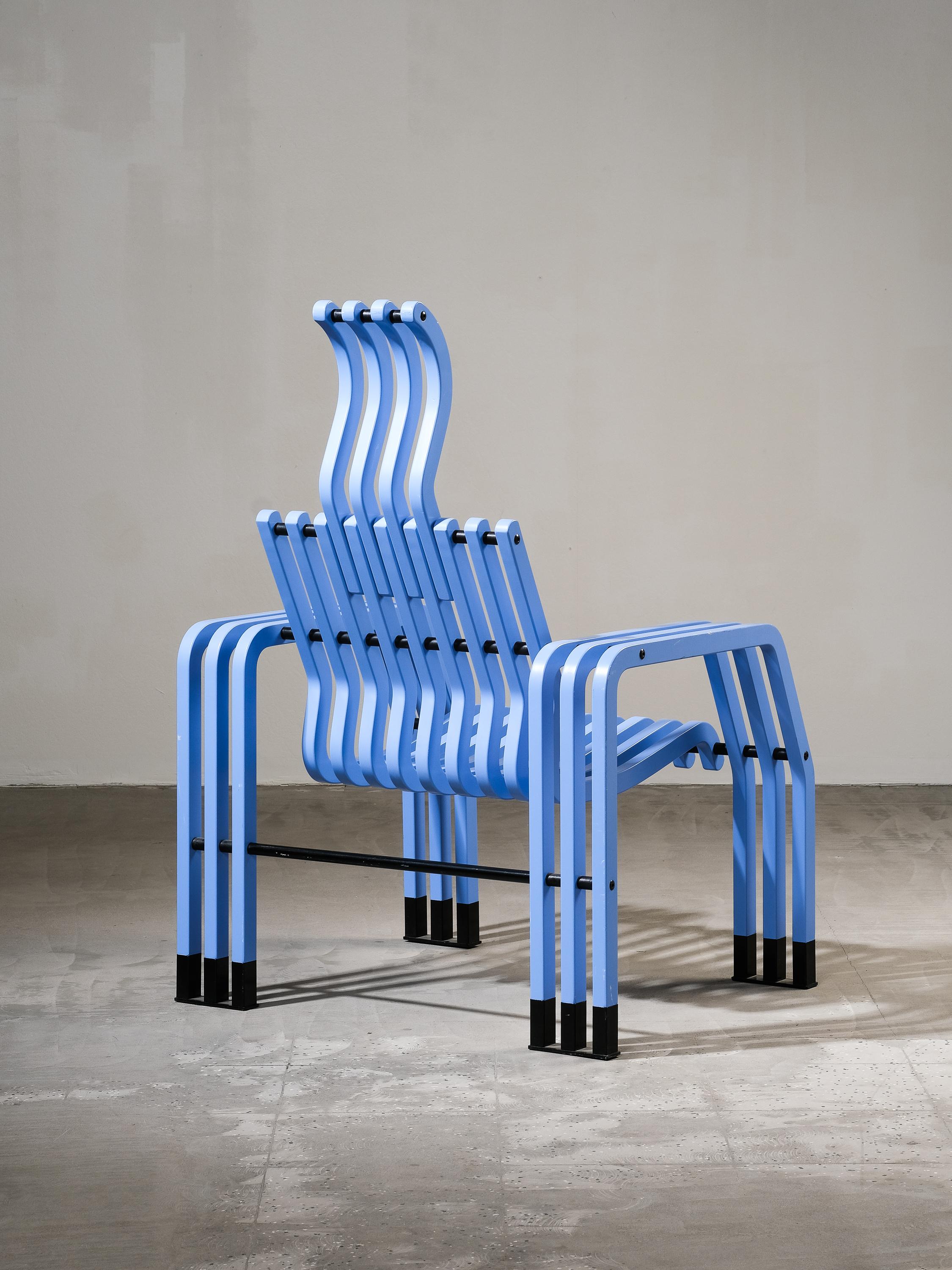 Blauer Stuhl „Scheletro“ von Kari Asikainen für P. O. Korhonen Oy, Finnland, 1980er Jahre im Angebot 9