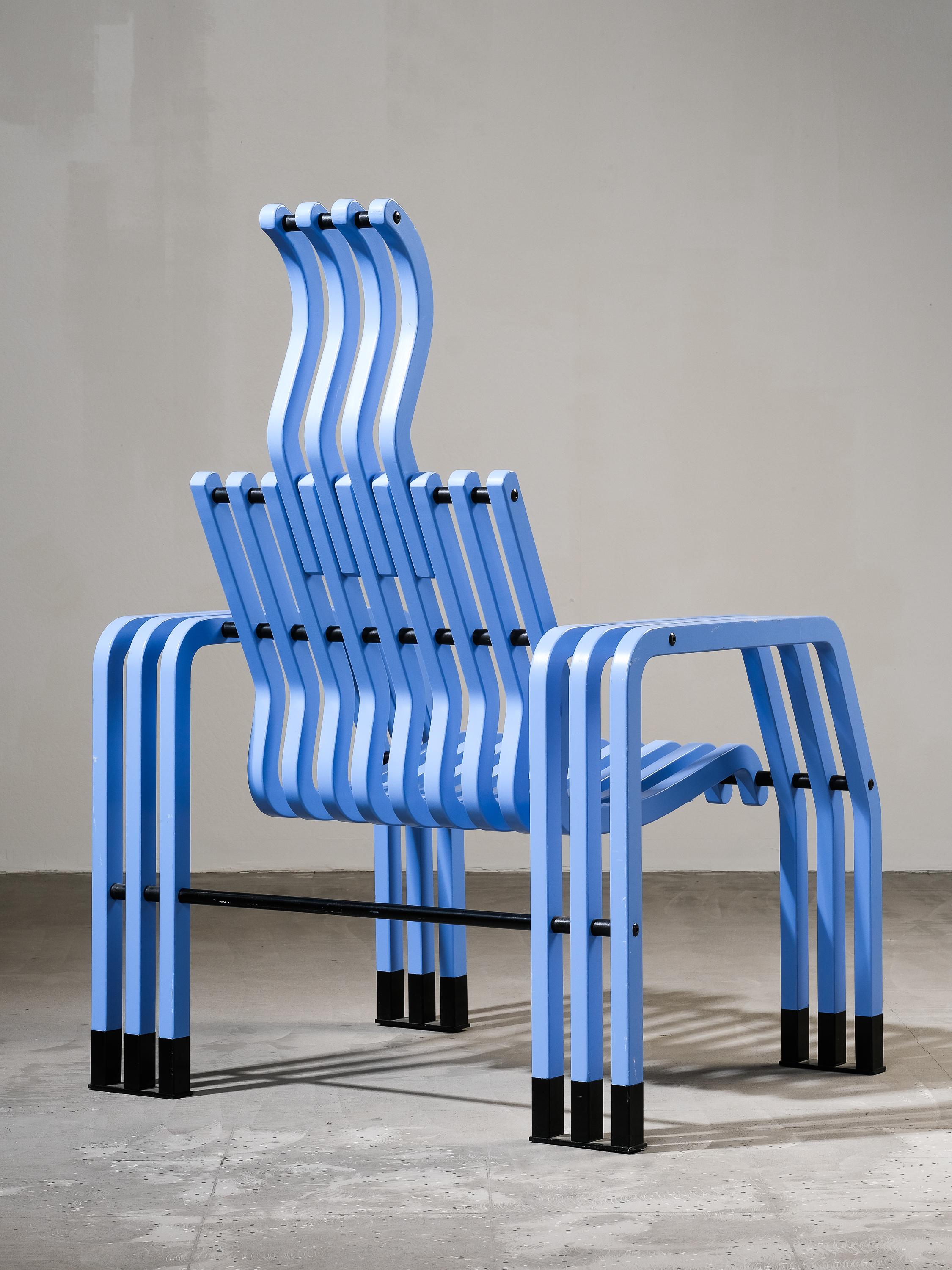 Blauer Stuhl „Scheletro“ von Kari Asikainen für P. O. Korhonen Oy, Finnland, 1980er Jahre im Angebot 10