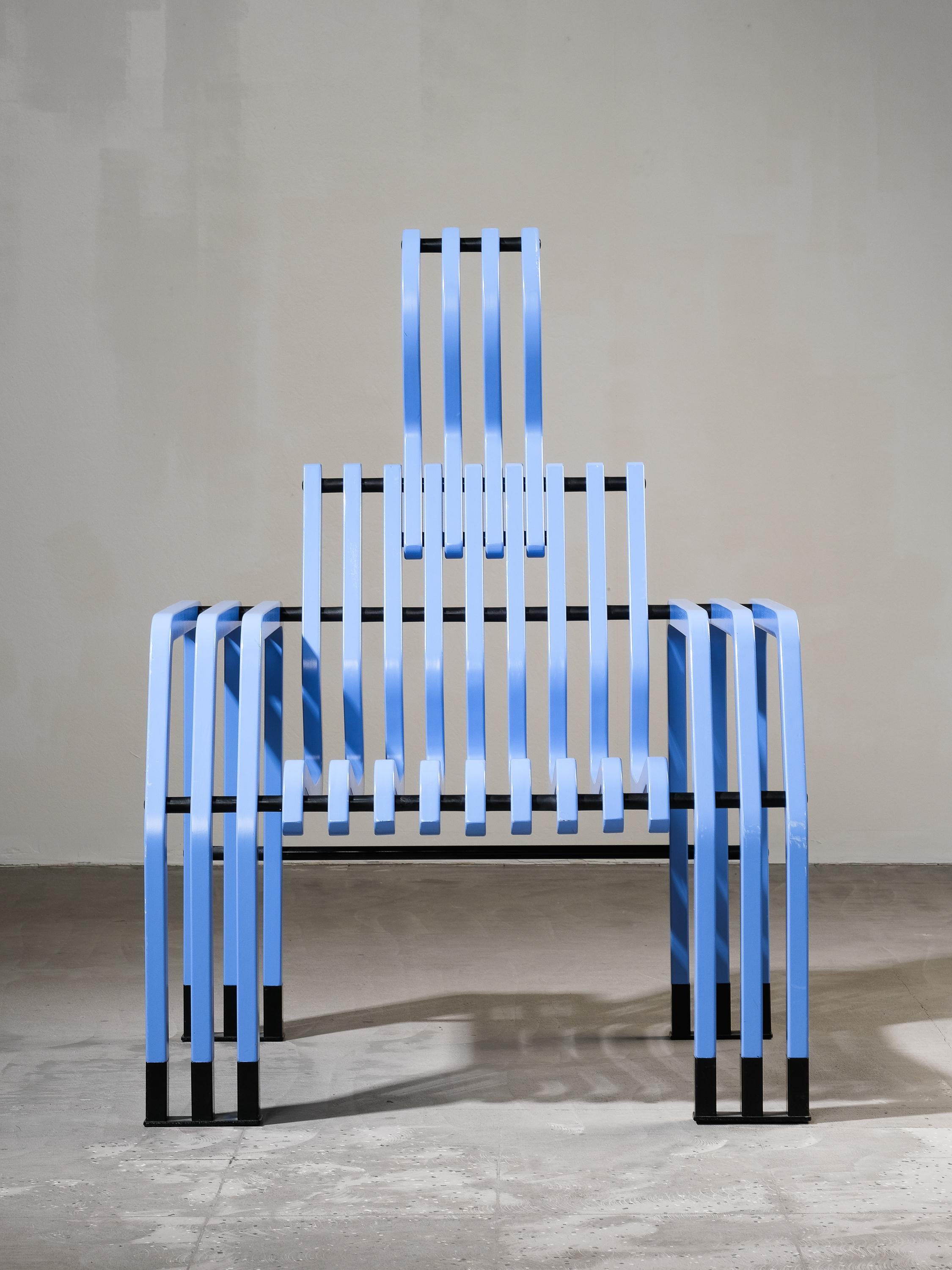 Blauer Stuhl „Scheletro“ von Kari Asikainen für P. O. Korhonen Oy, Finnland, 1980er Jahre im Angebot 12