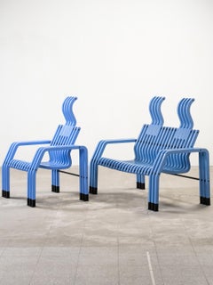 Blue "Scheletro" Chair Set by Kari Asikainen, P. O. Korhonen Oy, Finland, 1980s