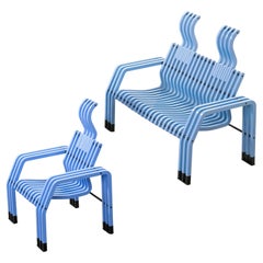 Blue "Scheletro" Chair Set by Kari Asikainen, P. O. Korhonen Oy, Finland, 1980s