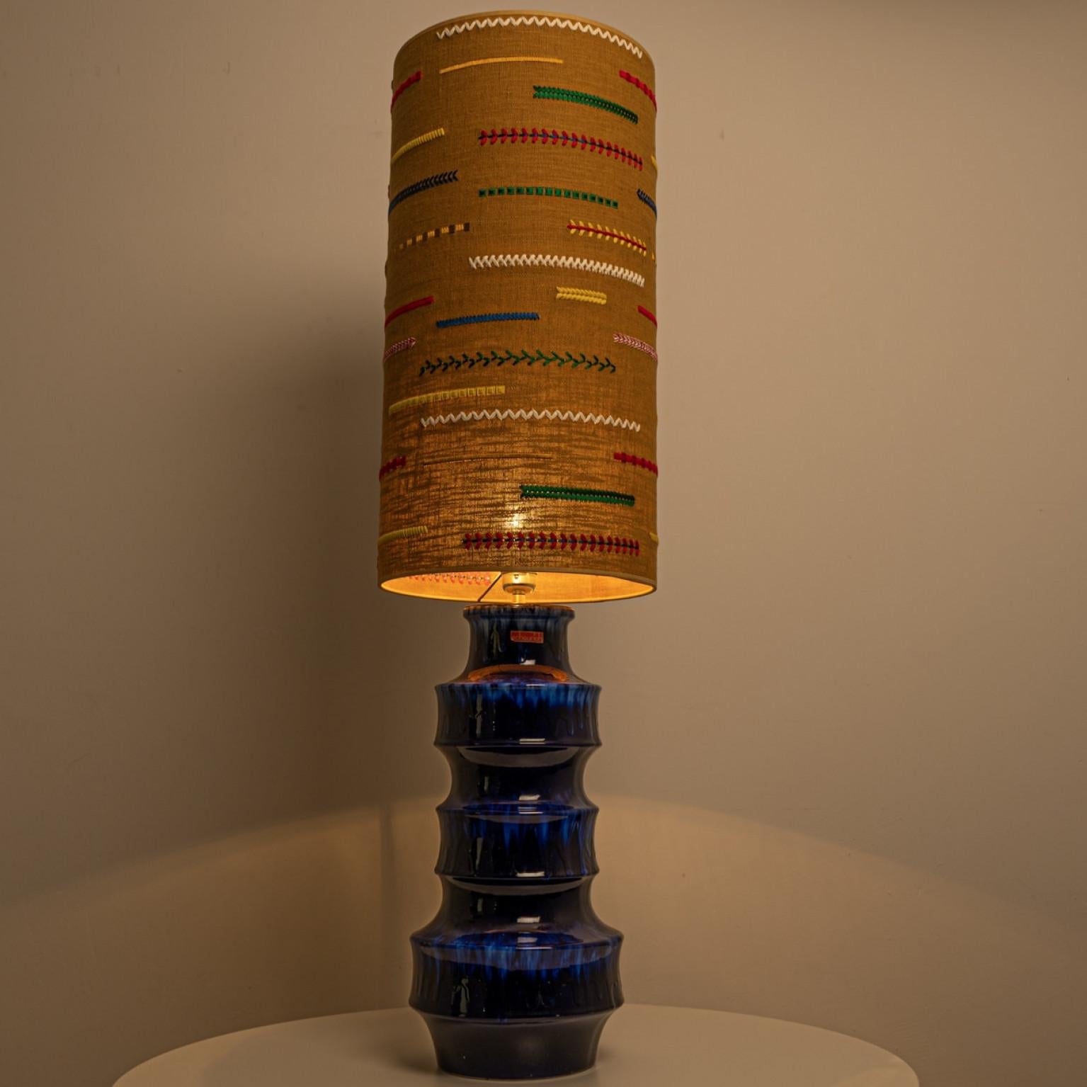 Other Blue Scheurig Ceramic Table Lamp with Custom Lampshade by René Houben For Sale