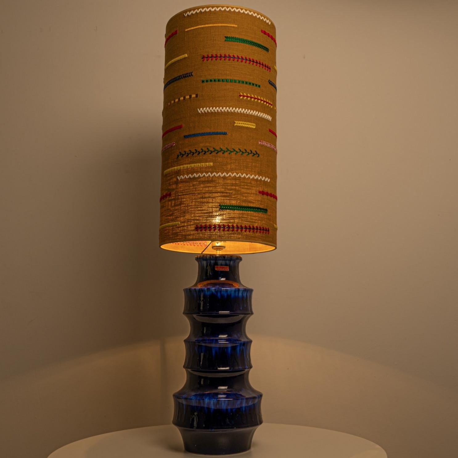 Other Blue Scheurig Ceramic Table Lamp with Custom Lampshade by René Houben For Sale