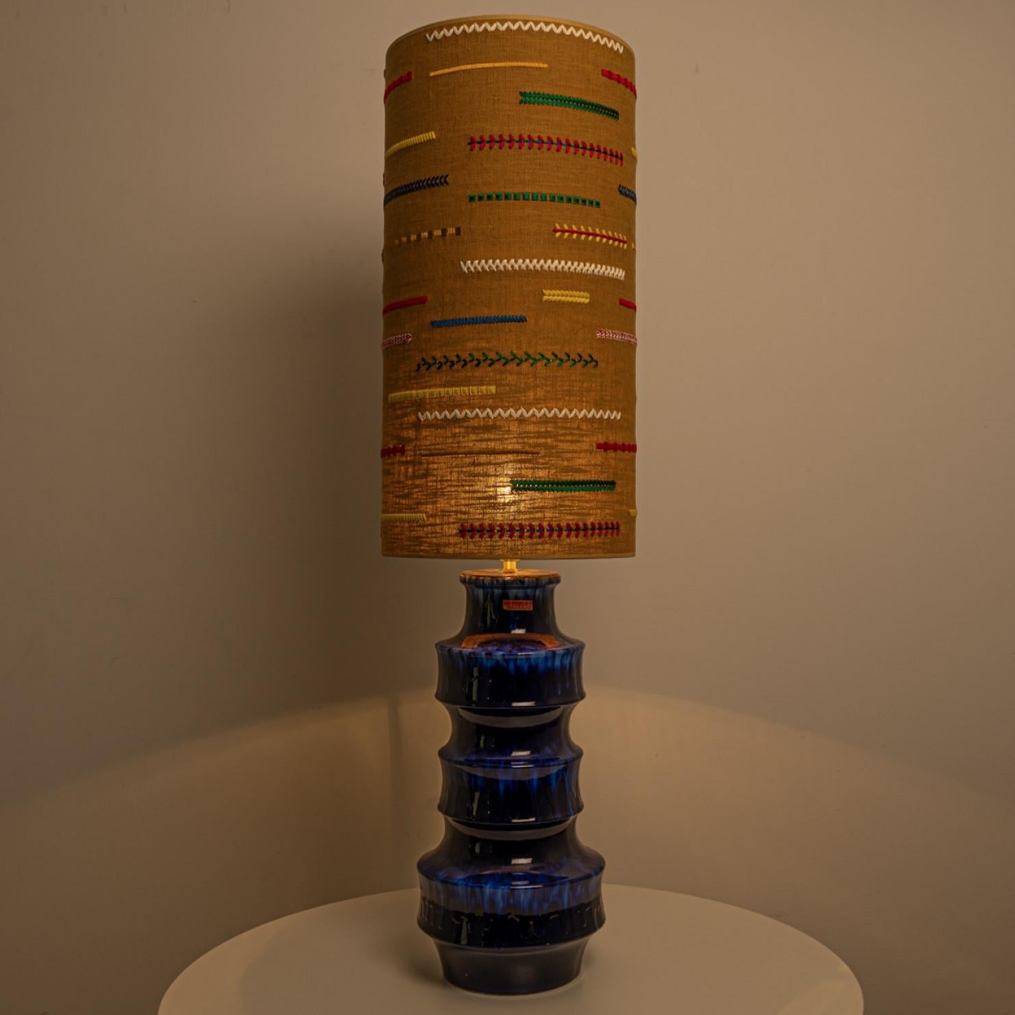 Blue Scheurig Ceramic Table Lamp with Custom Lampshade by René Houben In Good Condition For Sale In Rijssen, NL