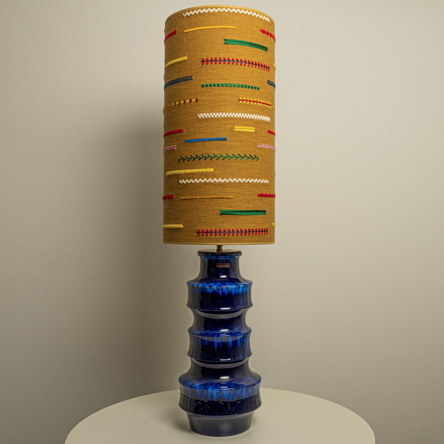 Late 20th Century Blue Scheurig Ceramic Table Lamp with Custom Lampshade by René Houben For Sale