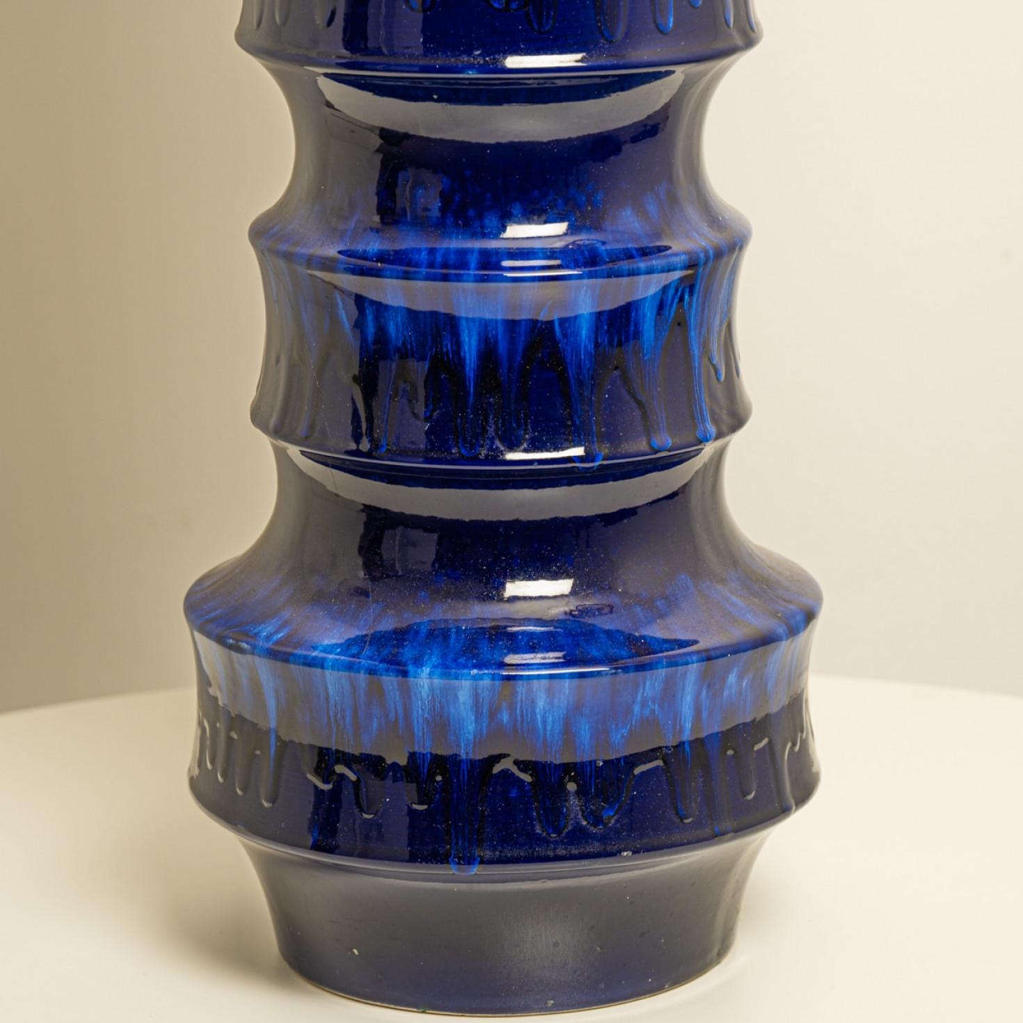 Metal Blue Scheurig Ceramic Table Lamp with Custom Lampshade by René Houben For Sale
