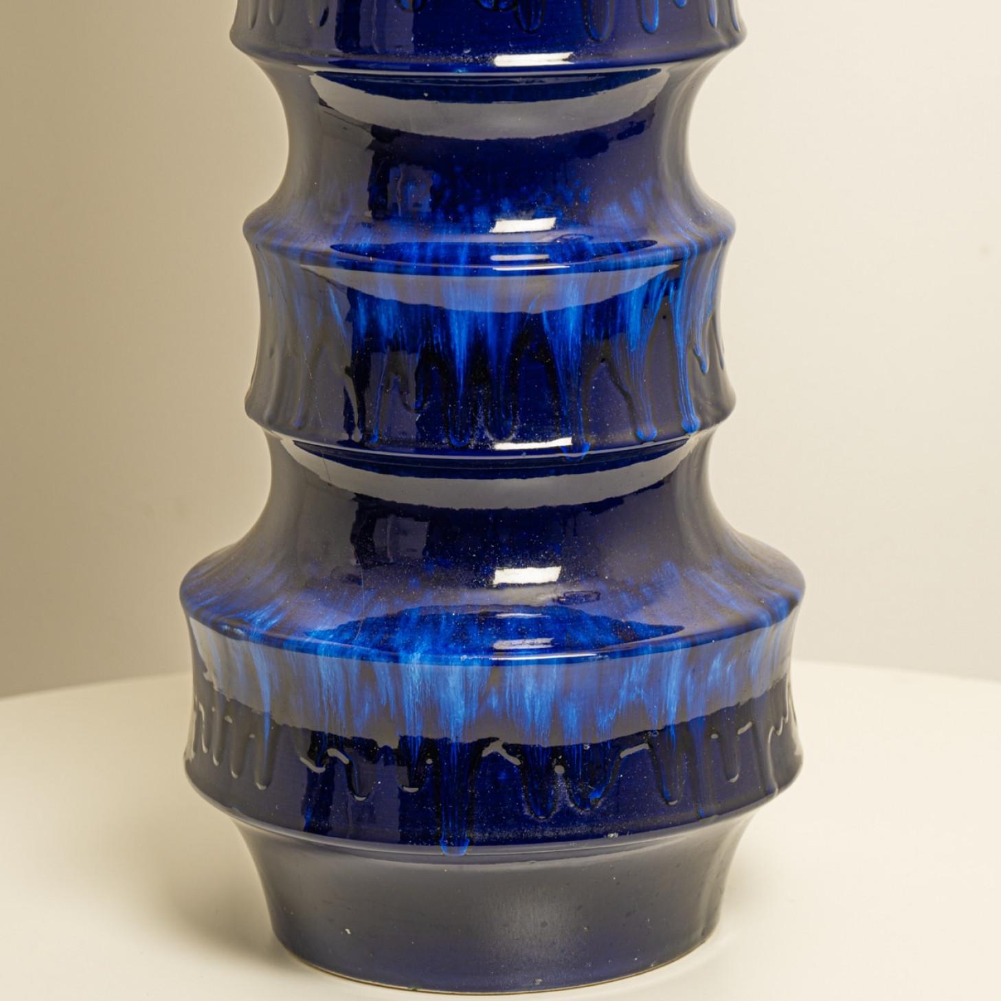 Metal Blue Scheurig Ceramic Table Lamp with Custom Lampshade by René Houben For Sale