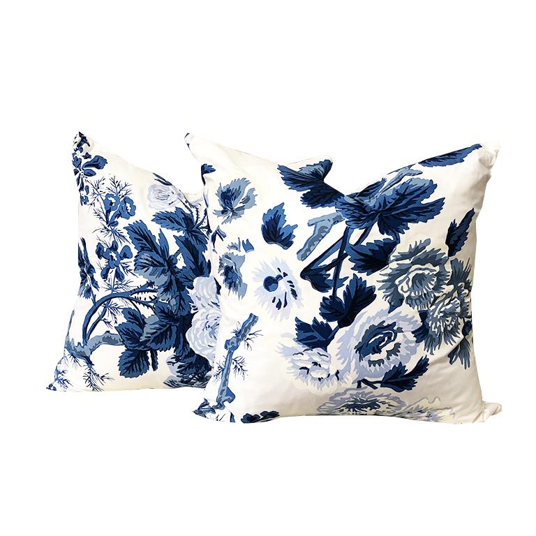 blue and white floral pillows