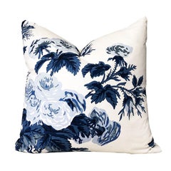 Blue Schumacher Chinoiserie Chinz Pyne Hollyhock Large Down Filled Pillow