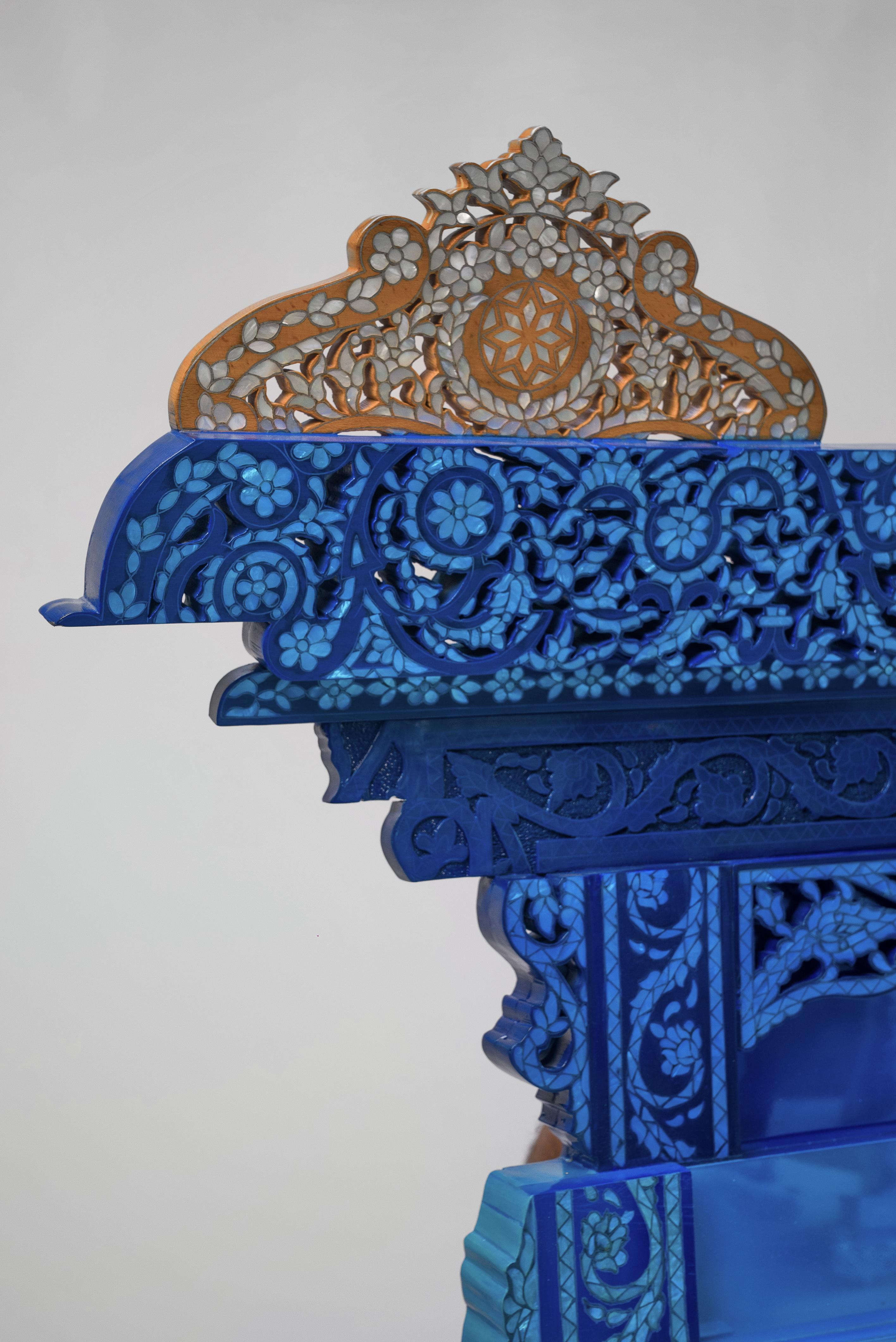 Hand-Carved Blue Screen Mirror For Sale