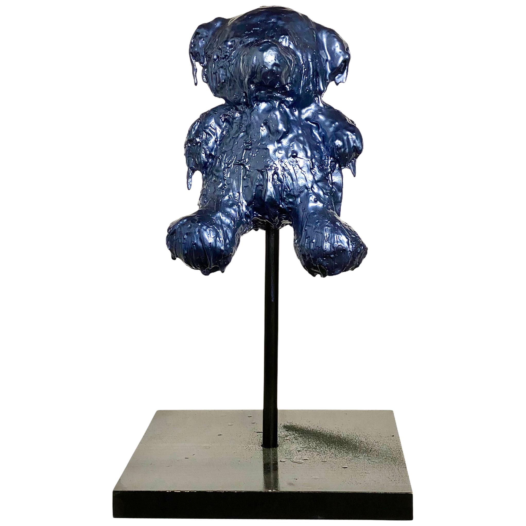 Blue Sculptural Bronze Teddy Bear, 21st Century by Mattia Biagi For Sale