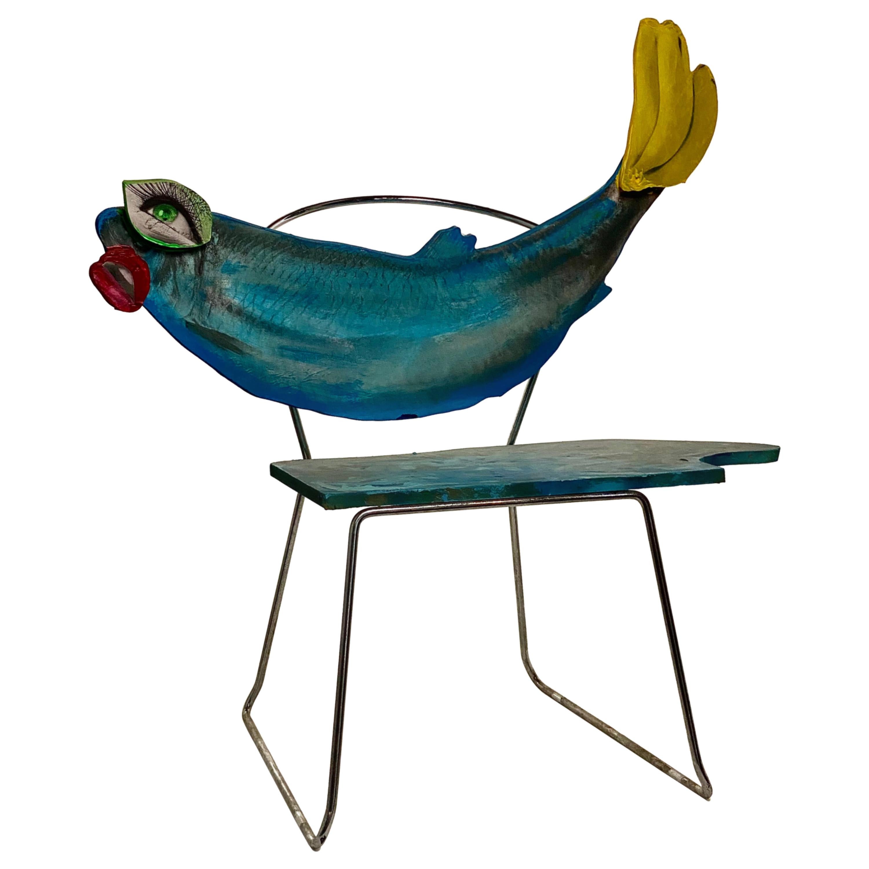 Blue Sculptural Fish Chair, 21st Century by Mattia Biagi
