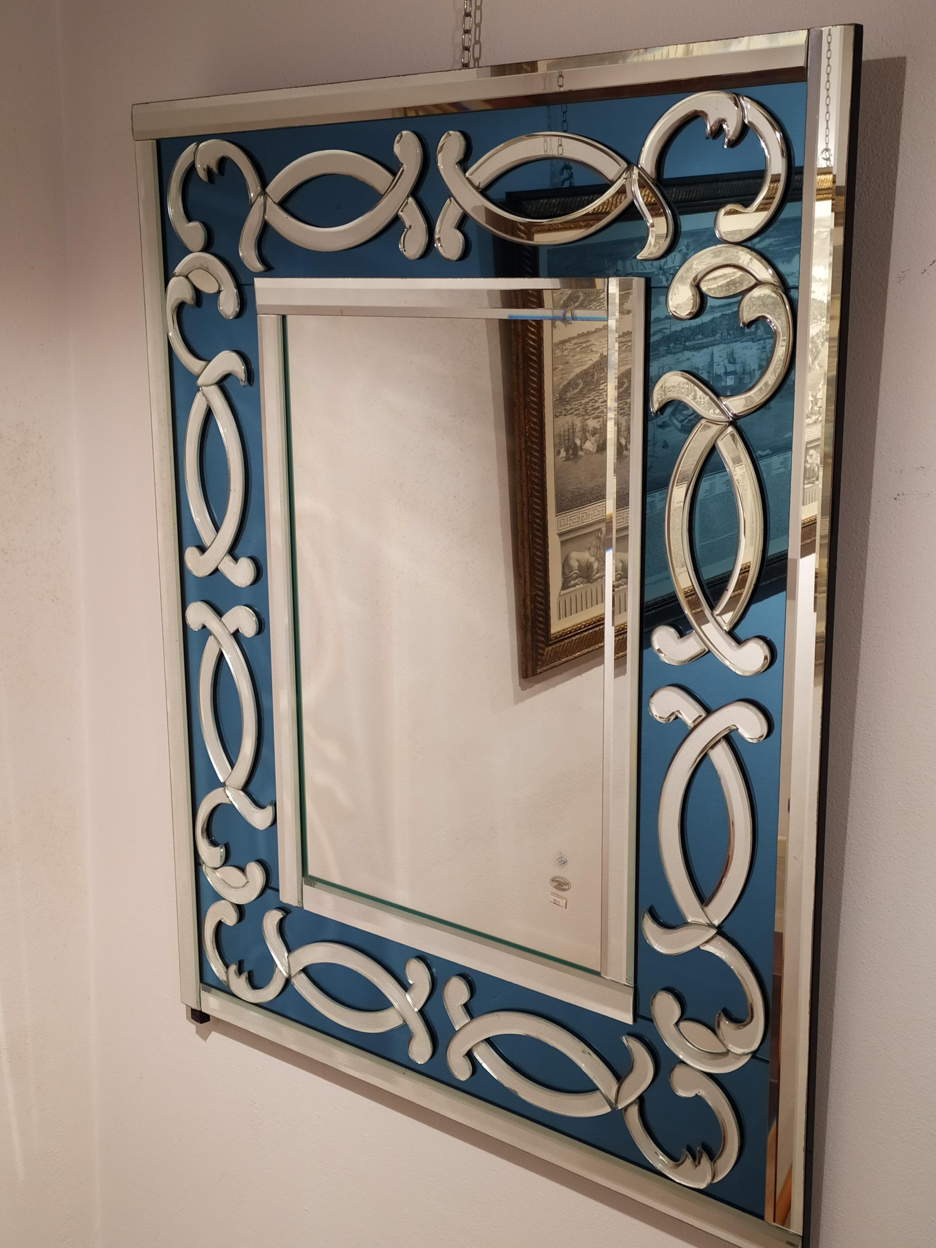 italien Miroir contemporain en verre de Murano biseauté « Blue Sea » de Fratelli Tosi en vente