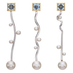 Orecchini Blue Sea in oro giallo e bianco 18kt con acquamarina e perle And Objects
