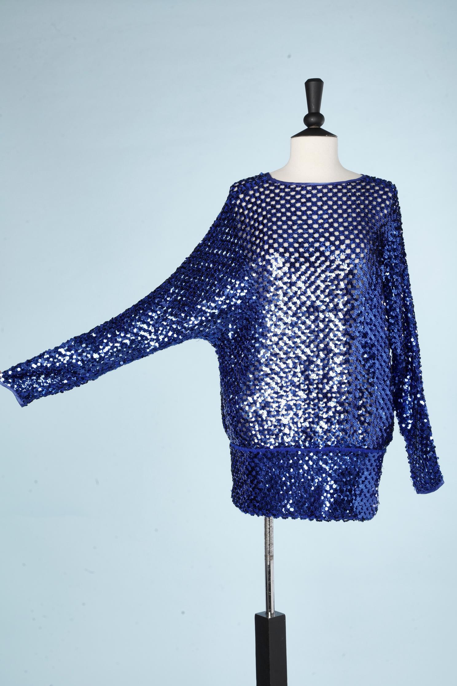 Blue see-through sequin on a knit base jumper 1980's