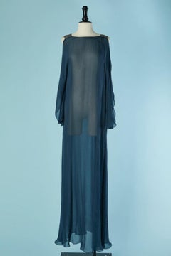 Blue see-through silk chiffon evening dress CHRISTIAN DIOR