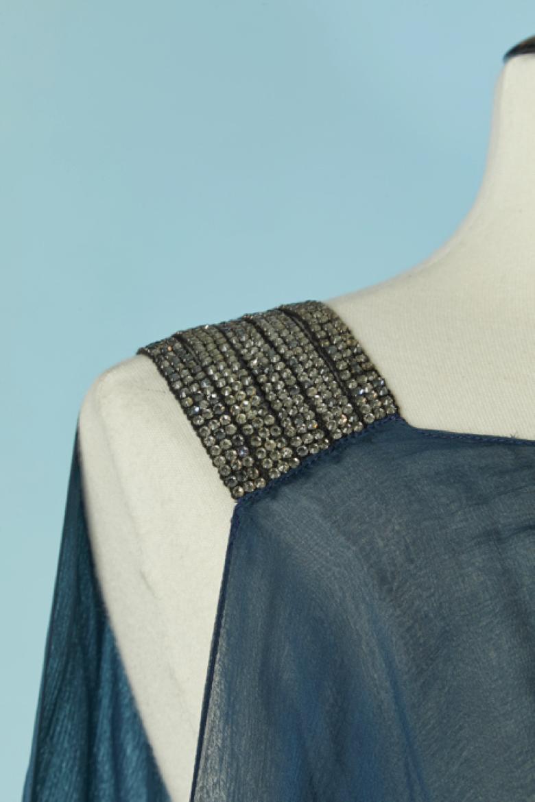 Blue see-through silk chiffon evening dress CHRISTIAN DIOR In Excellent Condition For Sale In Saint-Ouen-Sur-Seine, FR