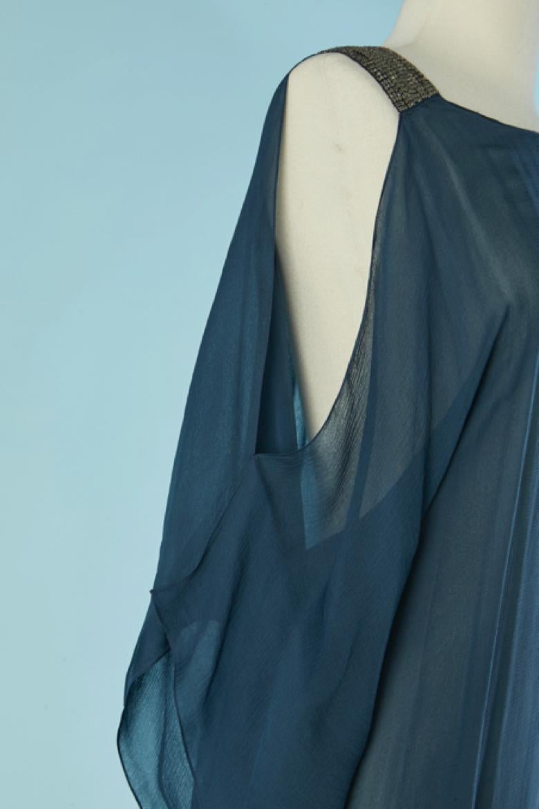 Women's Blue see-through silk chiffon evening dress CHRISTIAN DIOR For Sale