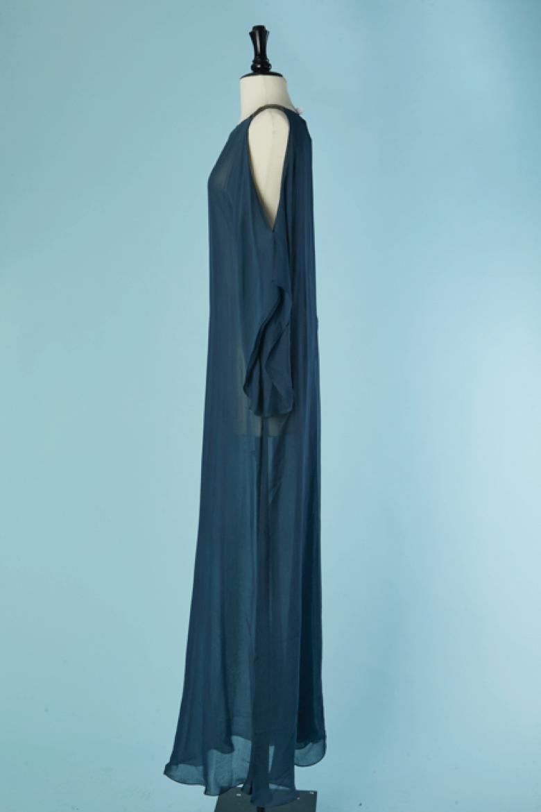 Blue see-through silk chiffon evening dress CHRISTIAN DIOR For Sale 2