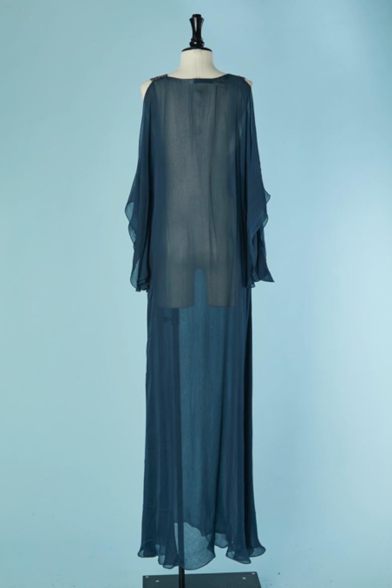 Blue see-through silk chiffon evening dress CHRISTIAN DIOR For Sale 3
