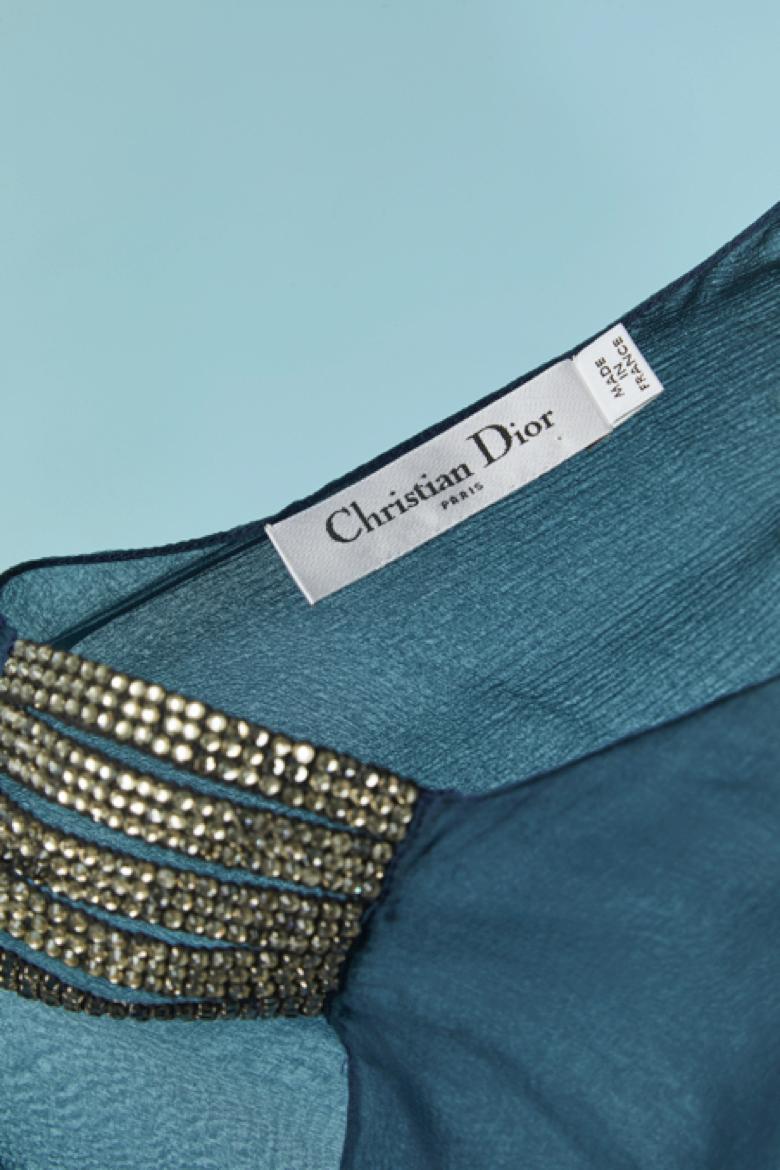 Blue see-through silk chiffon evening dress CHRISTIAN DIOR For Sale 4