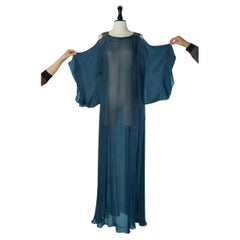 Blue see-through silk chiffon evening dress CHRISTIAN DIOR