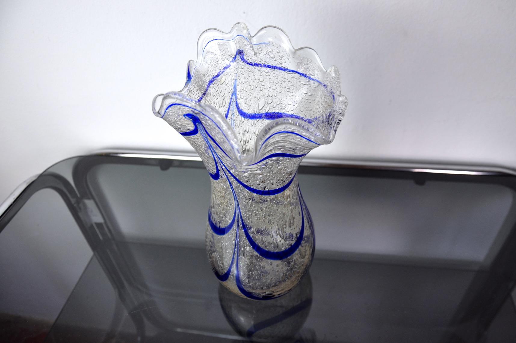 Italian Blue Seguso Vase in Murano Glass, Italy, 1960 For Sale