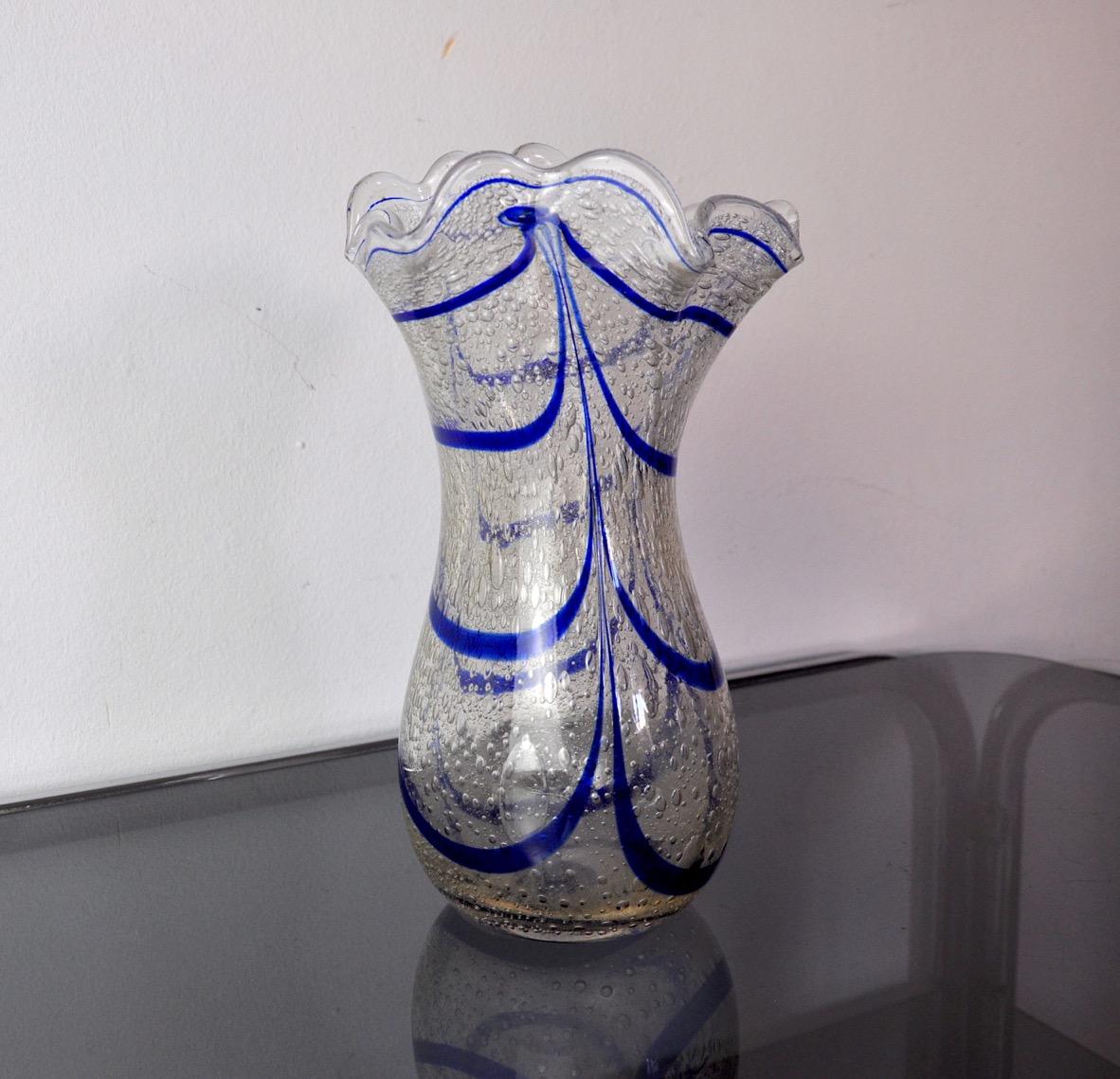Blue Seguso Vase in Murano Glass, Italy, 1960 In Good Condition For Sale In BARCELONA, ES