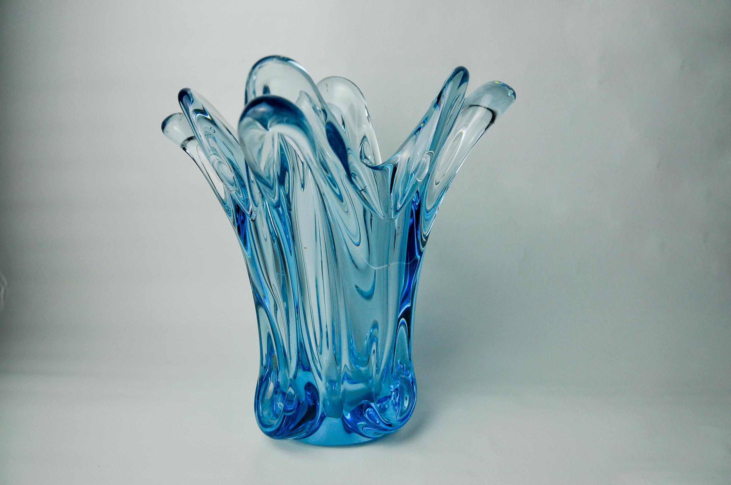 Hollywood Regency Vaso Seguso blu in vetro di Murano, Italia, 1970 in vendita