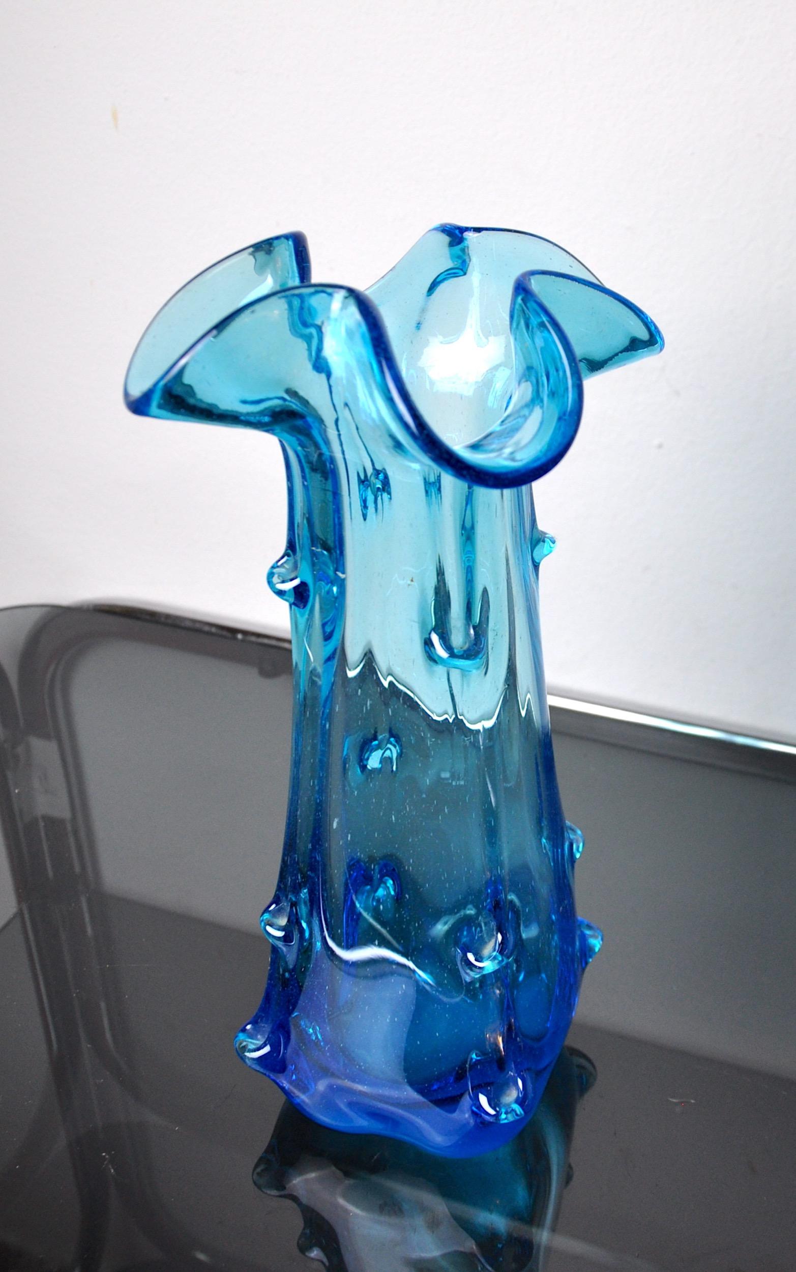 Italian Blue Seguso Vase in Murano Glass, Italy, 1970 For Sale