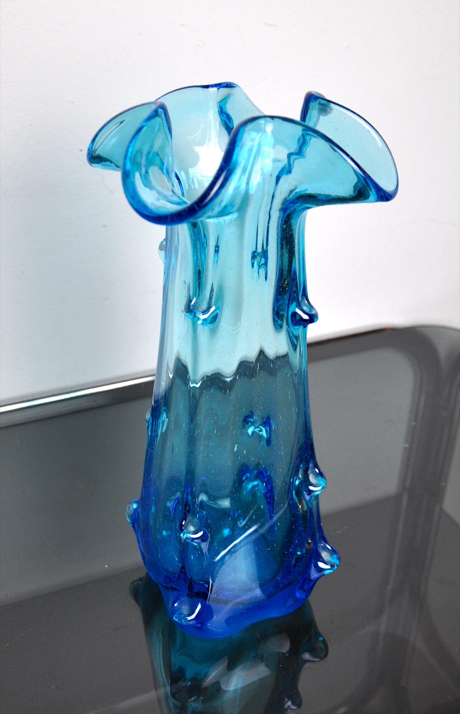 Blue Seguso Vase in Murano Glass, Italy, 1970 In Good Condition For Sale In BARCELONA, ES
