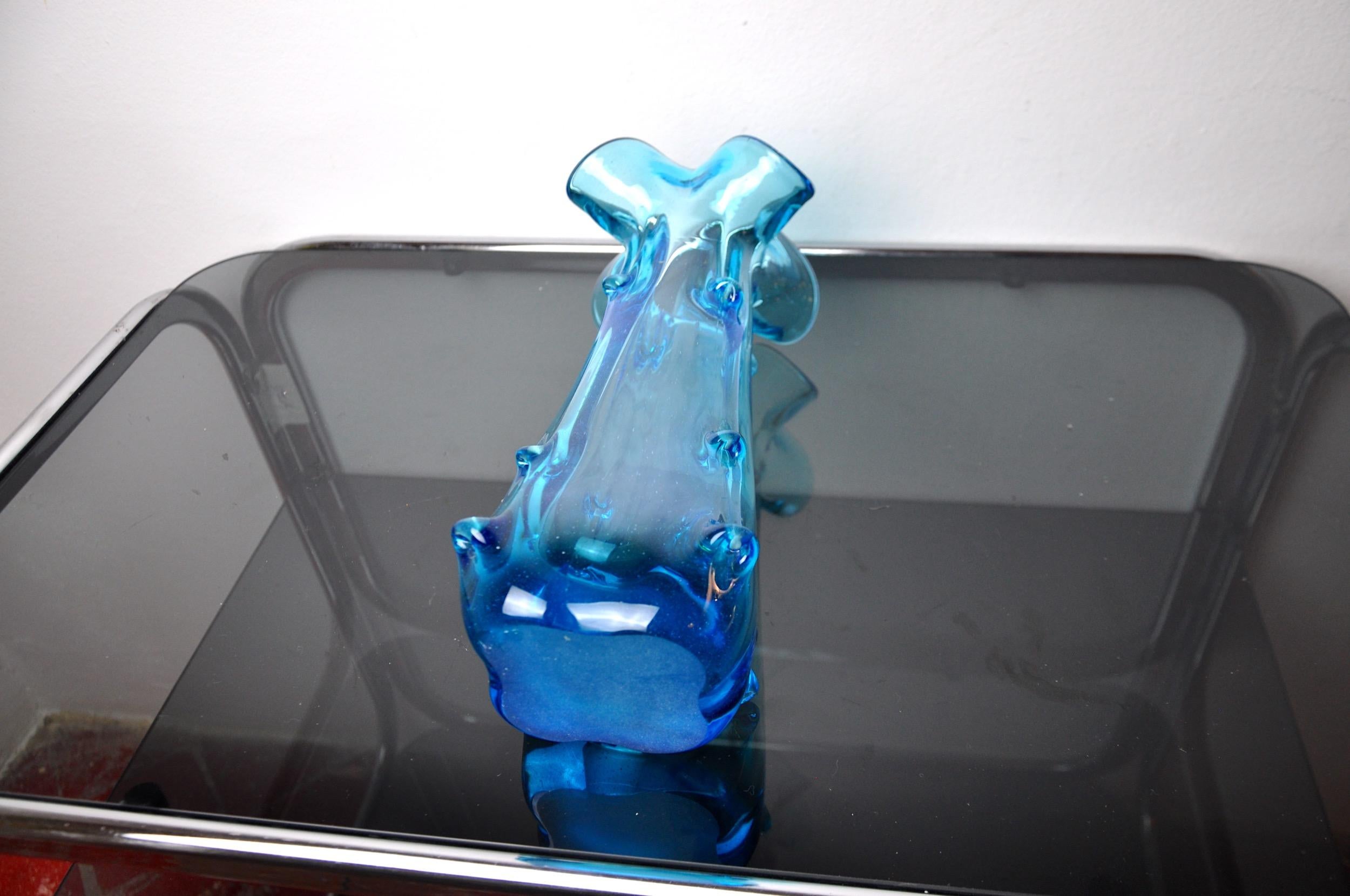 Crystal Blue Seguso Vase in Murano Glass, Italy, 1970 For Sale
