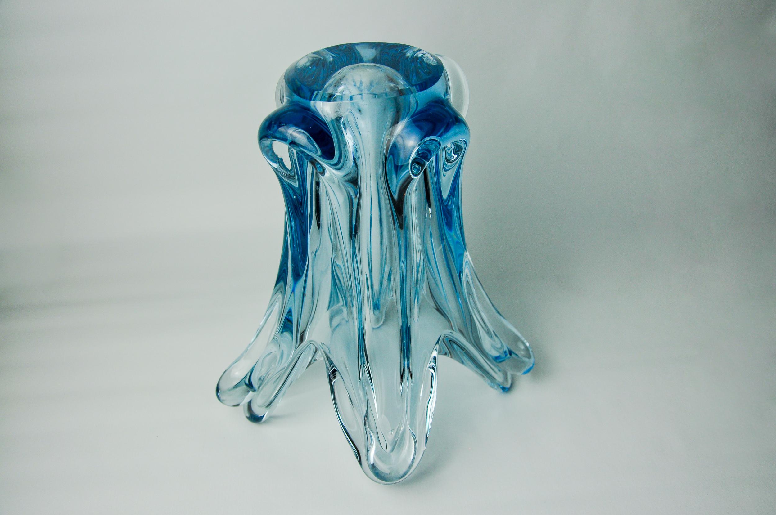 Cristallo Vaso Seguso blu in vetro di Murano, Italia, 1970 in vendita