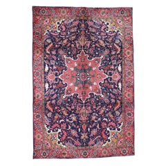 Blue Semi Antique Persian Heriz Hand Knotted Oriental Rug