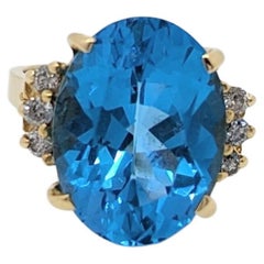 Blue Semi Precious Stone and White Diamond Cocktail Ring in 14K White Gold