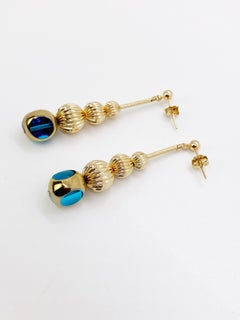 Blue Semi Round German Beads Disco Earrings
