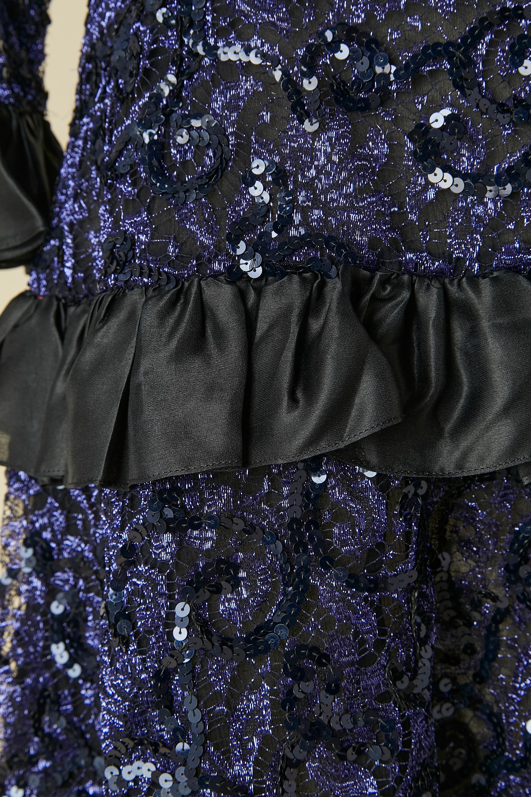 Nero Abito blu in paillettes e pizzo con volant neri SAINT LAURENT RIVE GAUCHE in vendita