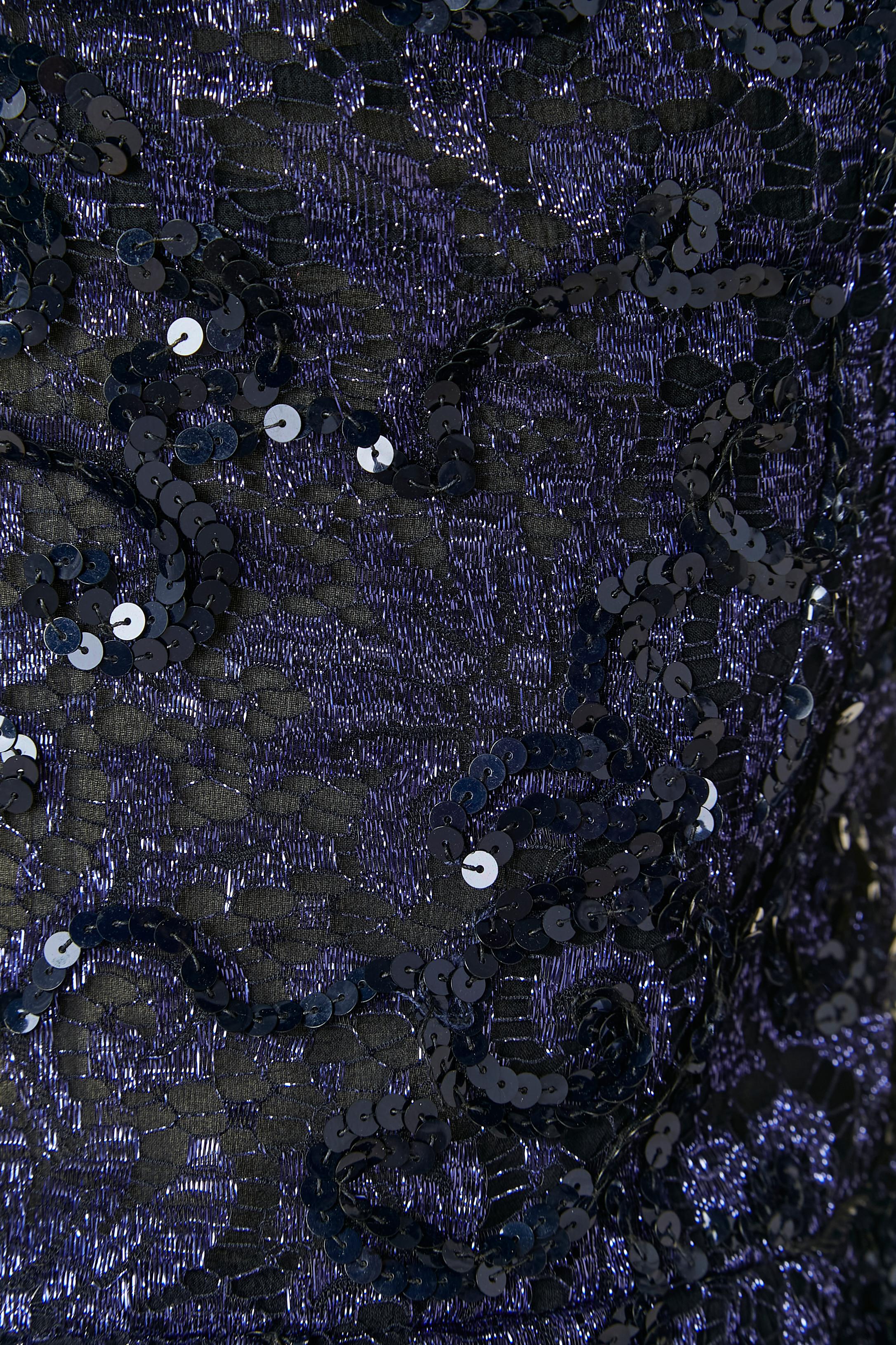 Abito blu in paillettes e pizzo con volant neri SAINT LAURENT RIVE GAUCHE in vendita 2